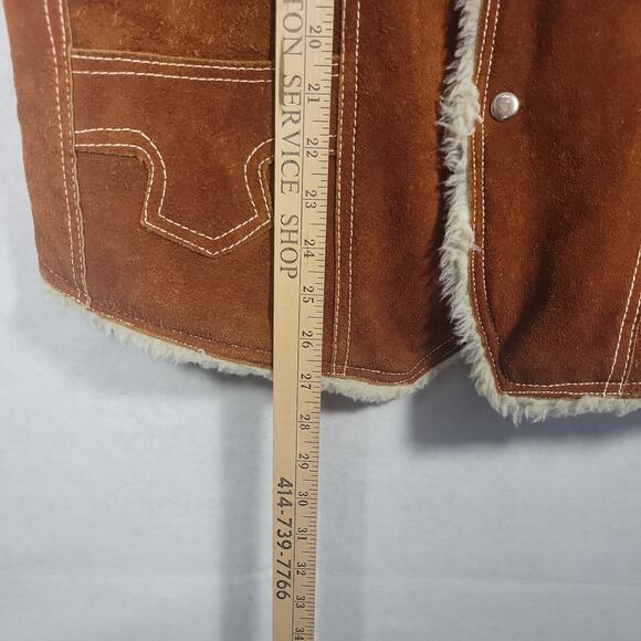 Vintage Leather Vest Mens Western Rodeo Sherpa Lined 70s 80s Mexico - Picture 5 of 13